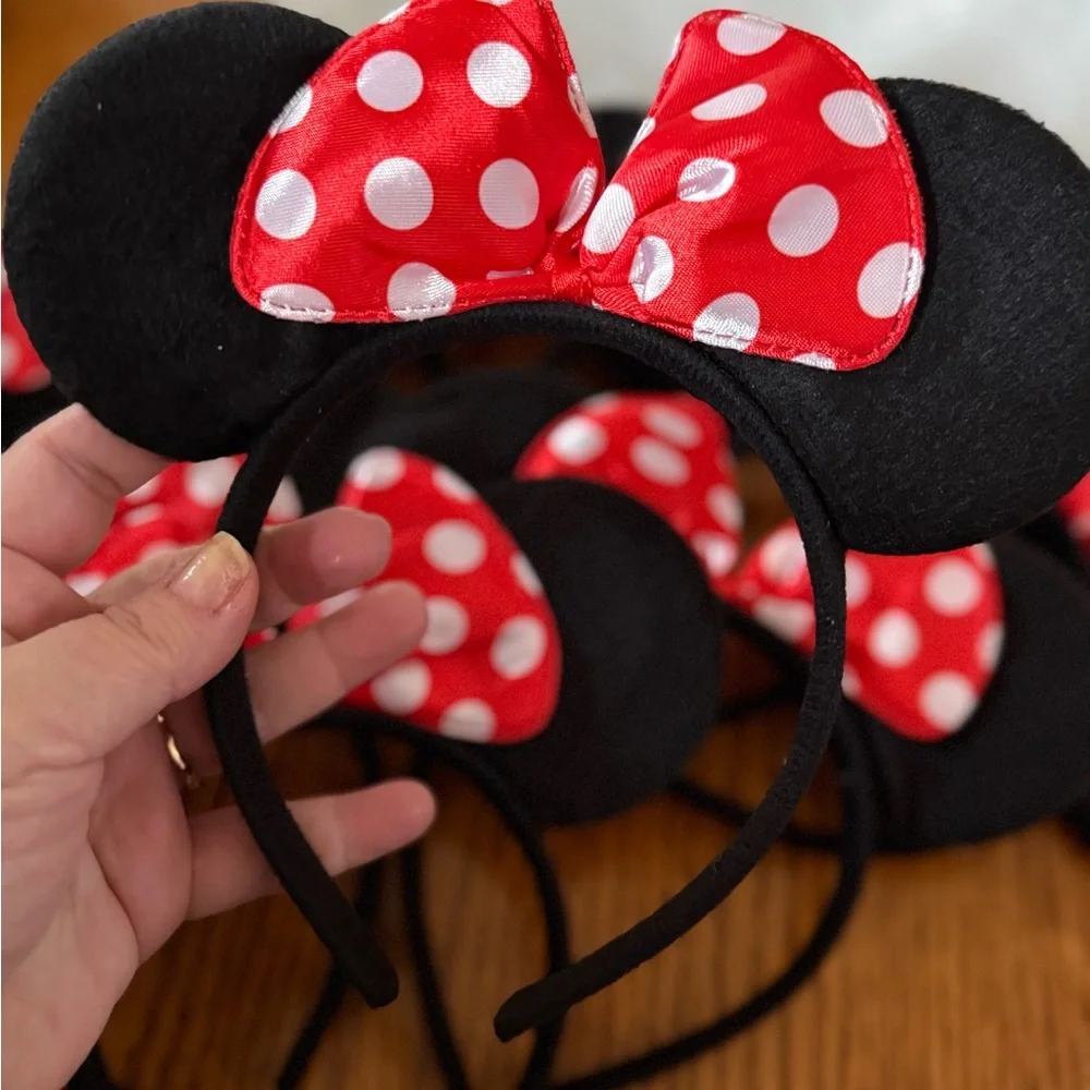 8x Minnie Mouse Ears Headband Classic Solid Black & Red Bow Ears Birthday party
